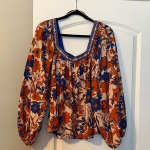 Floral Bohemian Blouse by Flying Tomato-Orange and Blue